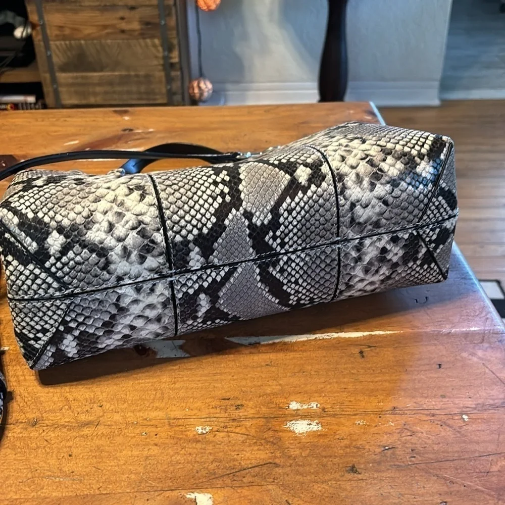 Tory Burch Python-Print Satchel in Black and Cream